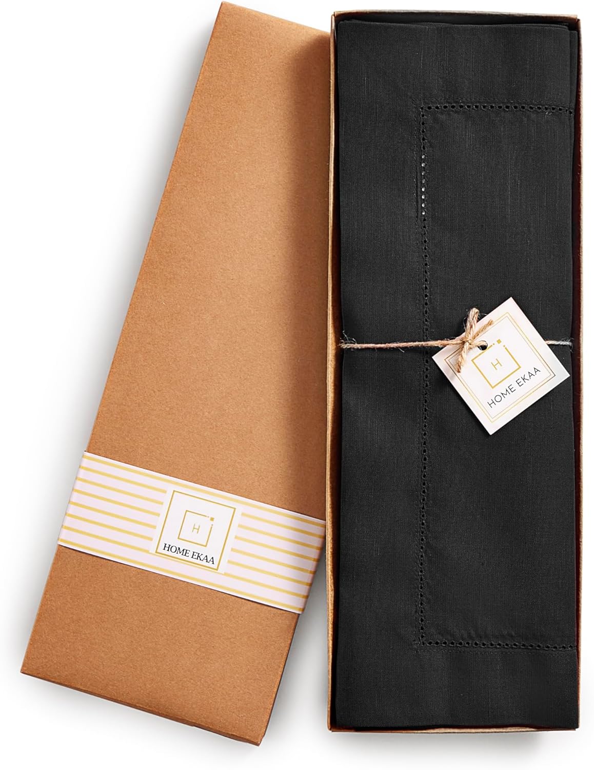 Cotton Linen Placemat Set of 4 – Hemstitch Black Cloth Placemat-14 x 19 Inch – Washable Fabric Placemats for Fall, Halloween, Thanksgiving, Everyday Dining & Décor – Serena