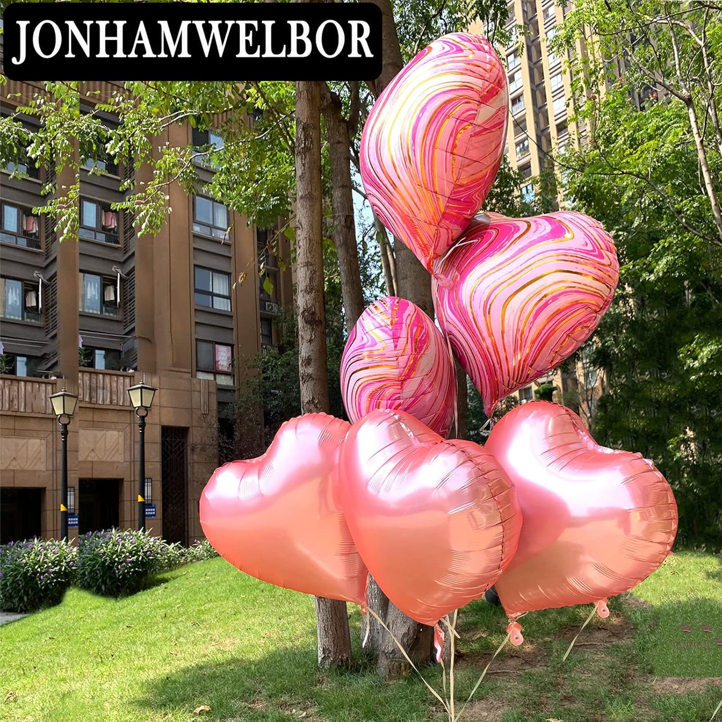Jonhamwelbor 20Pcs 18 inch Marble Pink Foil Mylar Heart Shape Balloons Decorations Valentines Birthday Wedding Baby Shower Party (Marble Pink)