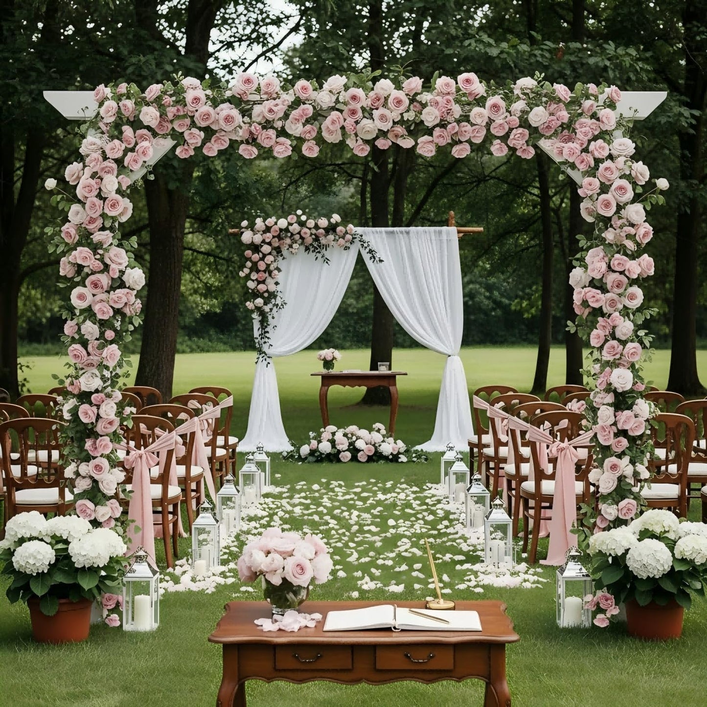 2 Pcs Pink Artificial Rose Vine Hanging Faux Flowers Garland for Wedding Anniversary Birthday Party Background Arch Garden Home Wall Room Decor