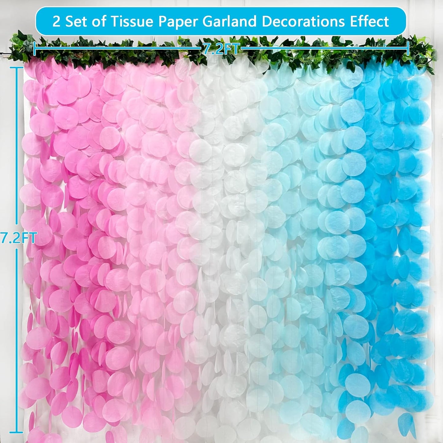 205 Ft Gender Reveal Party Decorations Ombre Pink and Blue Big Circle Dot Backdrop Garland Tissue Paper Polka Dot Hanging Curtain Streamer for He or She Boy or Girl Baby Shower Birthday Party Supplies