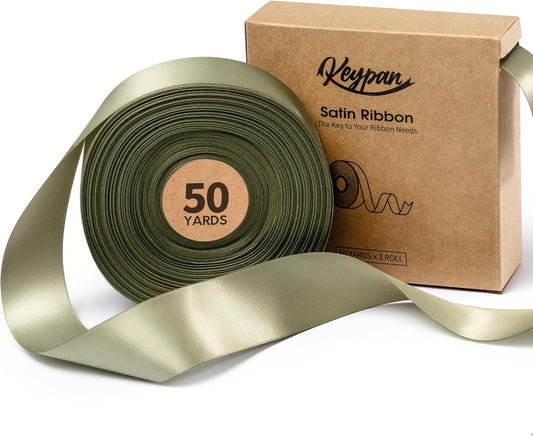Sage Green Satin Ribbon 1-1/2 Inch x 50 Yards Double-Faced Ribbons for Gift Wrapping Crafts Flower Bouquet Wedding Paper Bows Invitations