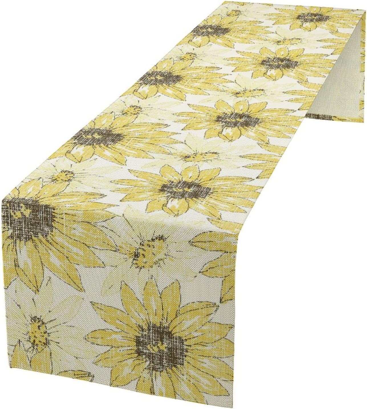 Chrysanthemum Vintage Floral Table Runner, Elegant Grunge Gray Sunflower Spring Summer Elegant Pattern Artichokes Flower Table Runner for Party Kitchen Dining Living Room Decor, 13x70 Inch