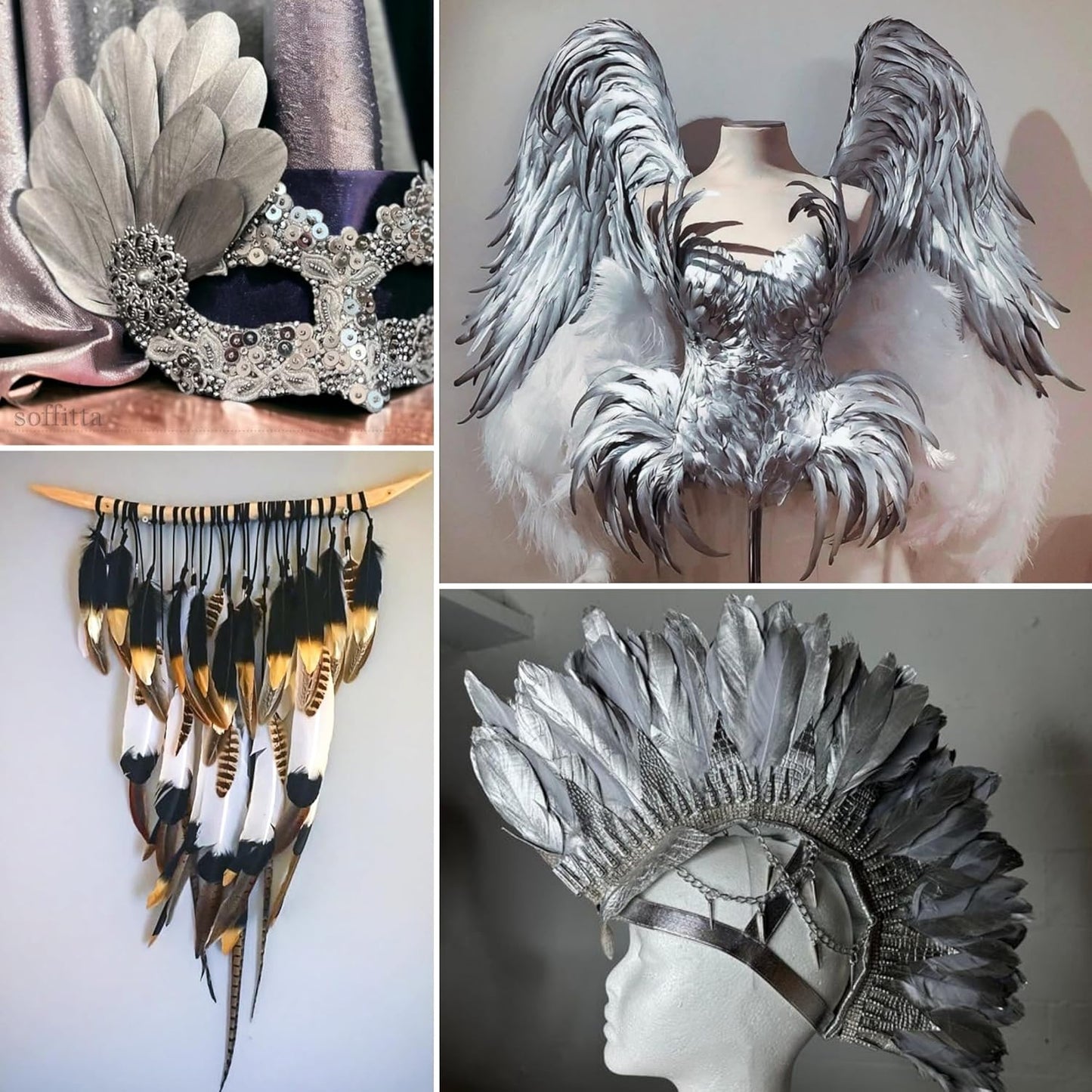 Larryhot Silver Goose Feathers for Crafts - 6-8 inch 60 pcs Natural Feathers for Wedding Party Decorations,DIY Crafts and Clothing Accessories (Silver)