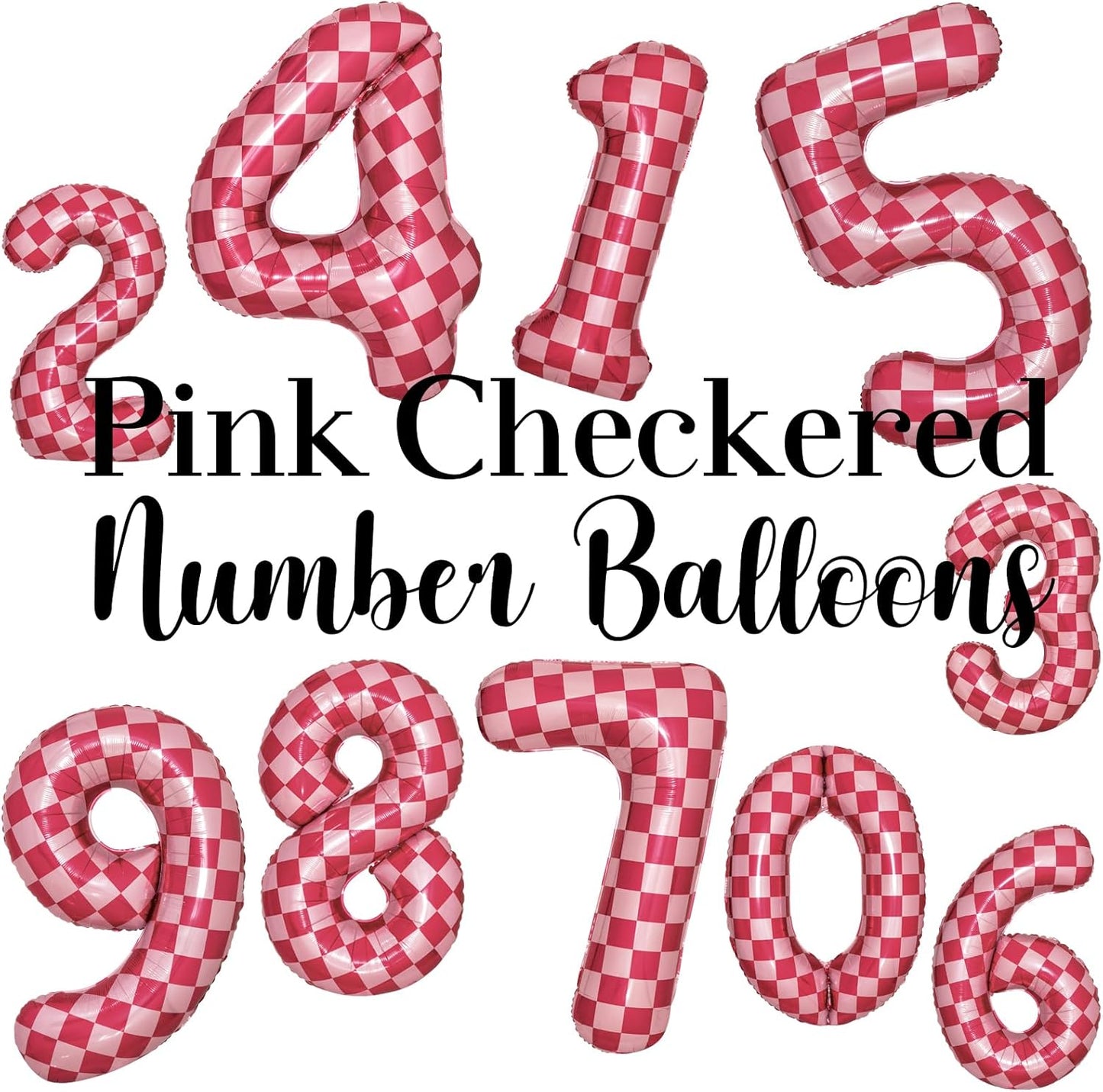 40 Inch Pink Checkered 0 Balloon Large Hot Pink Number Balloons for Girls Pink Birthday Decorations Pink Number 0 Balloon