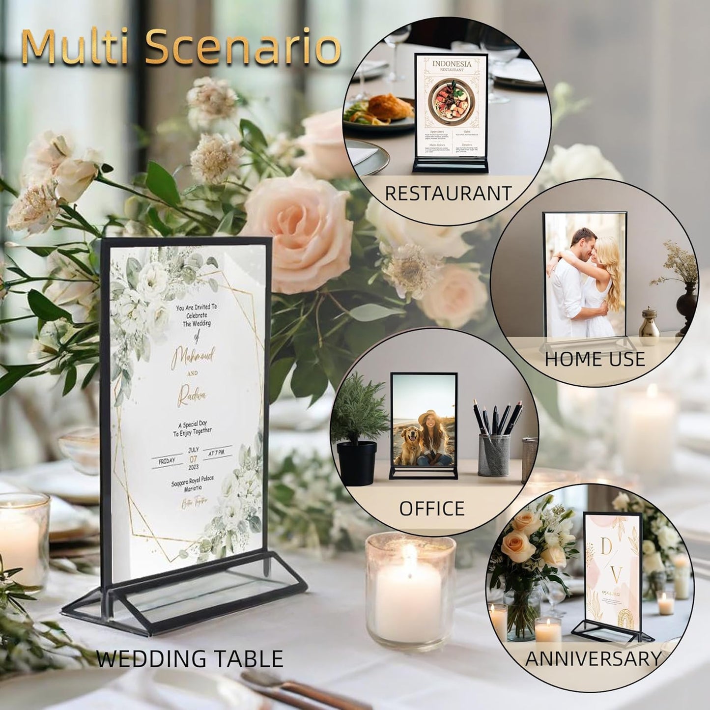 5x7 Inches Clear Picture Frames 6 Pack Acrylic Sign Holders, Double-sided Menu Stands Wedding Table Numbers Holders, Table Top Display Sign Stand Plastic Flyer Holder Vertical Photo Stand, Black