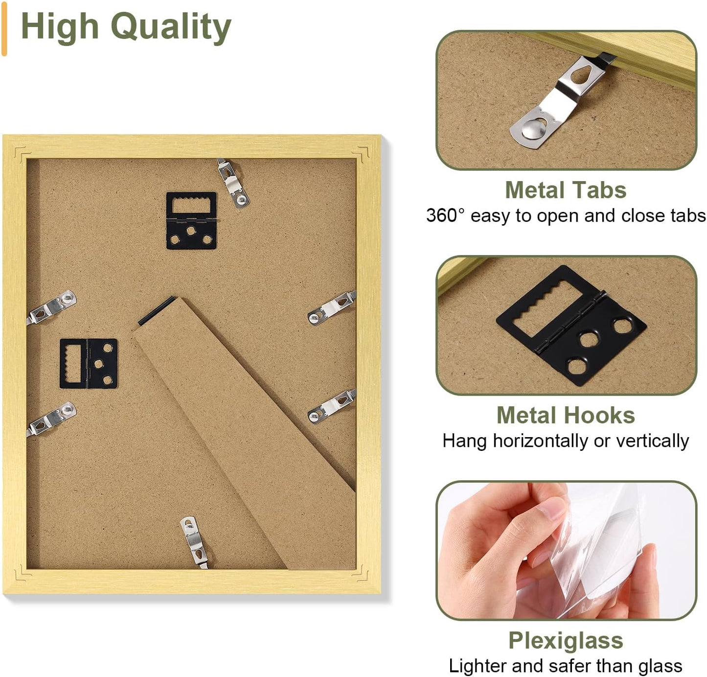 Vittanly 8x10 Collage Picture Frame, Displays 2Pcs 4x6 Pictures with Mat, Photo Frame for Wall Mounting or Table Top with Stand, Gold, 1 Pack