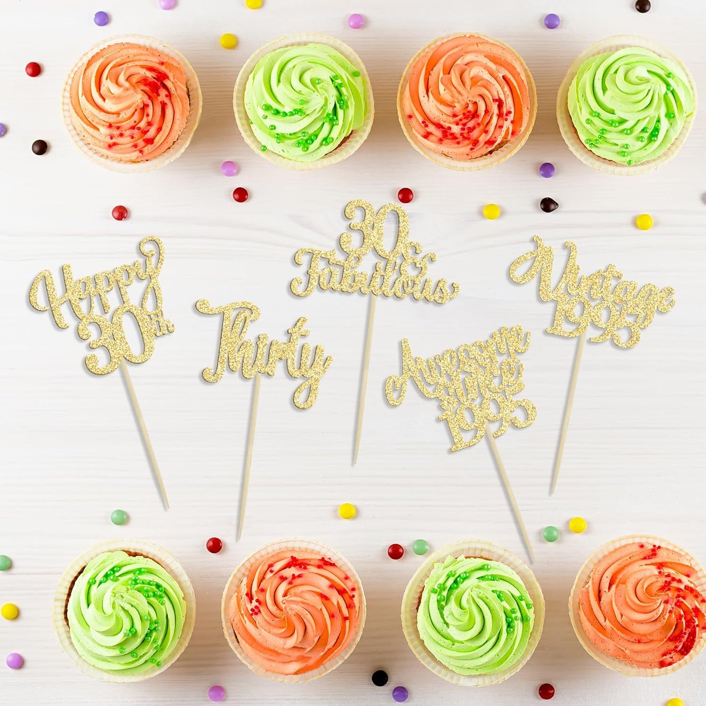 30Pcs Vintage 1995 Cupcake Toppers Glitter Thirty Happy 30th Birthday 30 Fabulous Cupcake Picks Cheers to 30 Years for 30th Birthday Wedding Anniversary Party Cake Decorations Supplies Gold