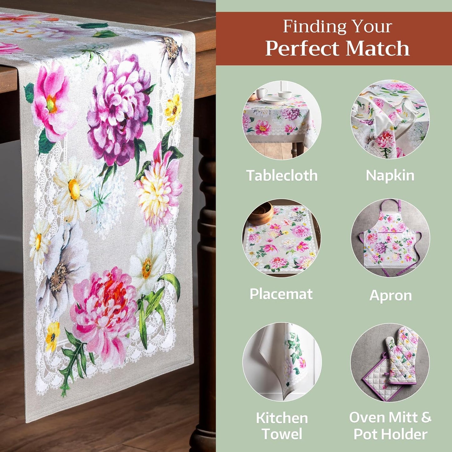 Maison d' Hermine Table Runner 100% Cotton Double Layer Table Runners 108 inches Long Decorative for Home Kitchen Dining Party Baby Shower Wedding Bridal Shower Spring Summer (Pivoine, 14.50" x 108")