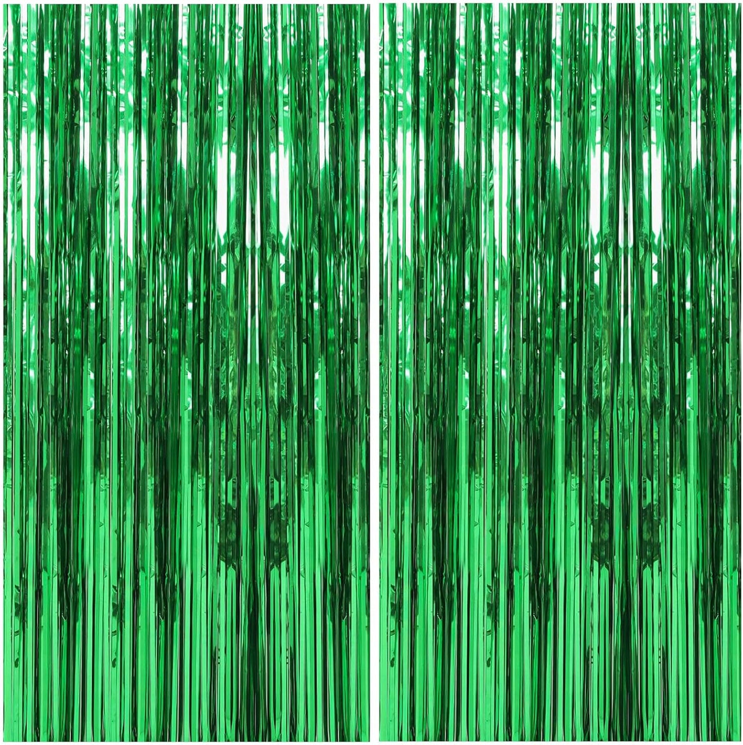 2 Pack Foil Curtain Backdrop Green Metallic Tinsel Foil Fringe Curtains Photo Booth Props for Birthday Wedding Engagement Baby Shower Bachelorette Christmas Holiday Celebration Party Decorations
