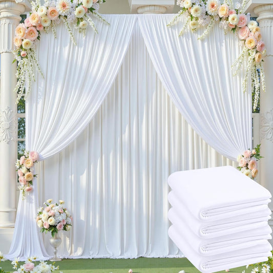 20ftx10ft White Backdrop Curtains for Party Background, Wrinkle Free 4 Panels 5x10ft Silky Polyester Photo Backdrop Drapes Back Drop Cloth for Wedding Birthday Photography Baby Shower Decor