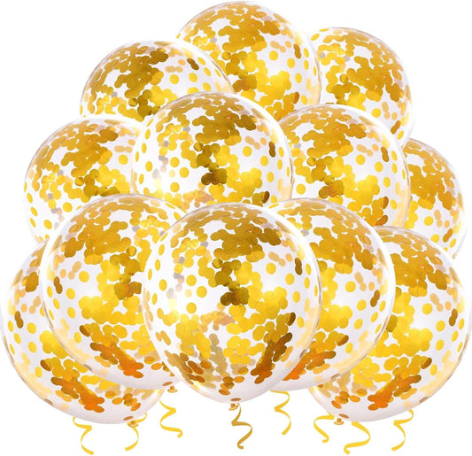 Gold Confetti Balloons, 25 Pcs Thickened 12 Inch Clear Latex Balloon with Confetti Inside for Graduation Decorations Engagement Bridal Shower Party Baby Shower Birthday Party Decoration Supplies