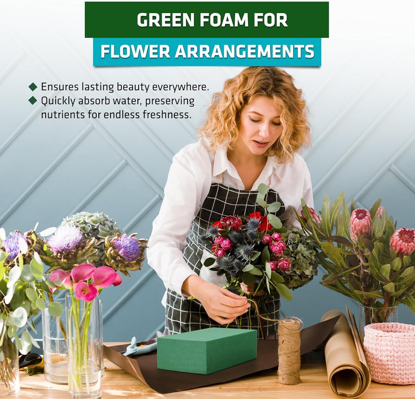 3 PCS Wet Floral Foam Blocks for Fresh Flowers, Each (5.5"L x 3.1"W x 1.7"H) Green Foam for Flower Arrangements, Florist Bricks for Weddings, Birthday Gifts, Crafts and Garden Decorations