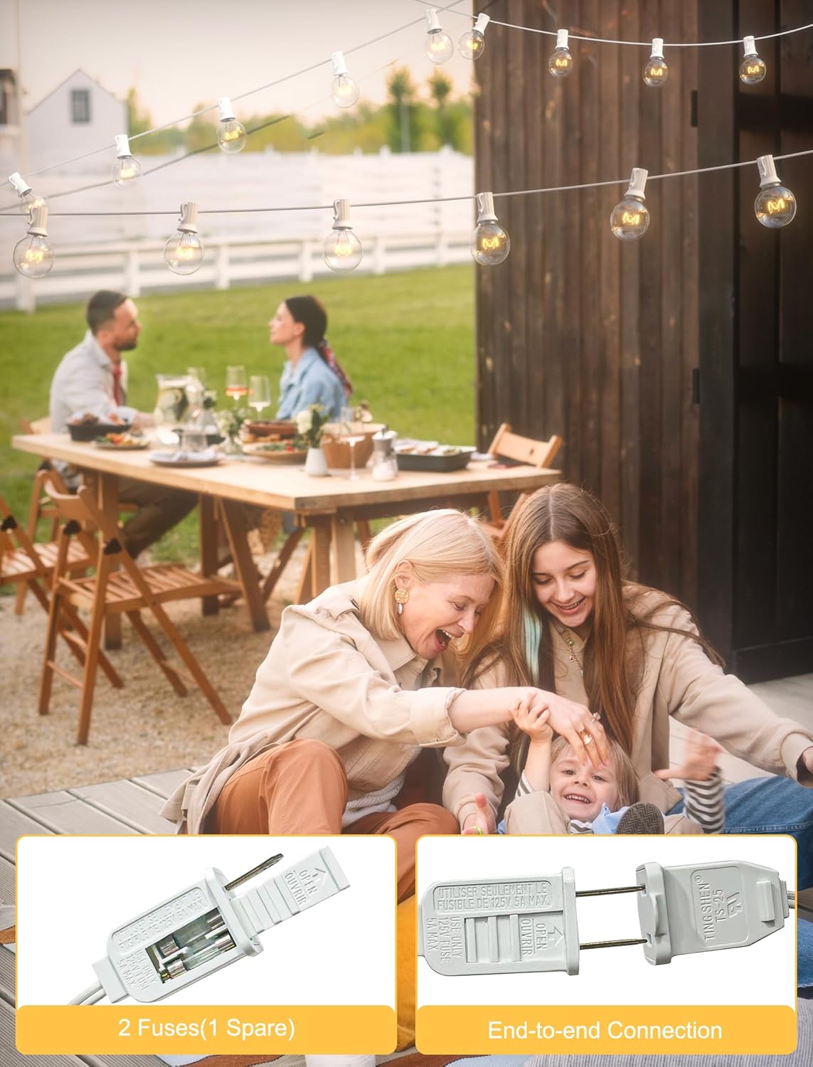 SUNSGNE 25FT Globe String Lights, G40 Outdoor String Lights with 27 Clear Edison Bulbs(2 Spare) for Patio Balcony Decoration - White Wire