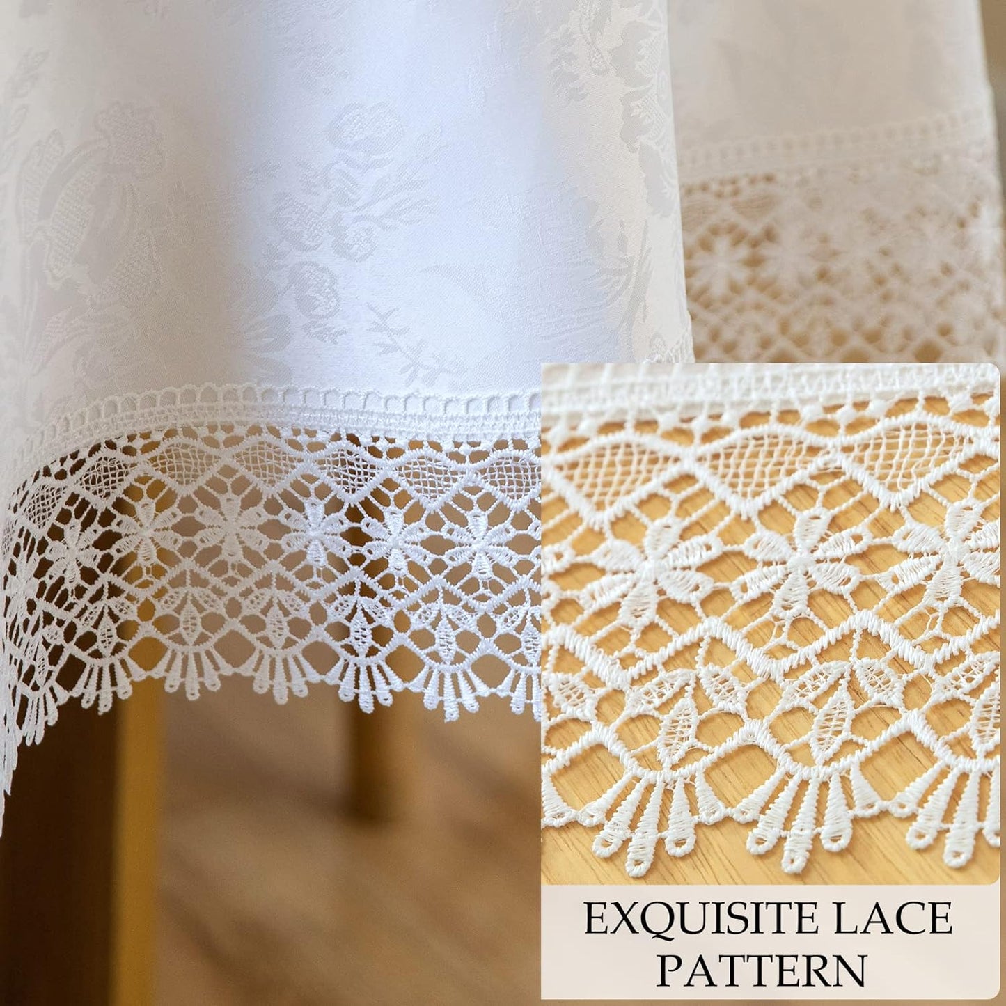 White lace Premium Round Farmhouse Tablecloth Waterproof OilProof SpillProof AntiShrink Soft Wrinkle Resistant Decorative Fabric Table Cover Kitchen Dinning Party Wedding Banquet