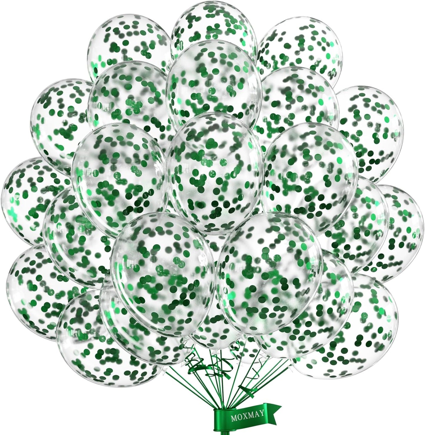 Green Confetti Balloons 12 inch, 50 Pcs Clear Balloon with Green Confetti for Graduation Birthday Wedding Baby Shower Christmas Party Decorations