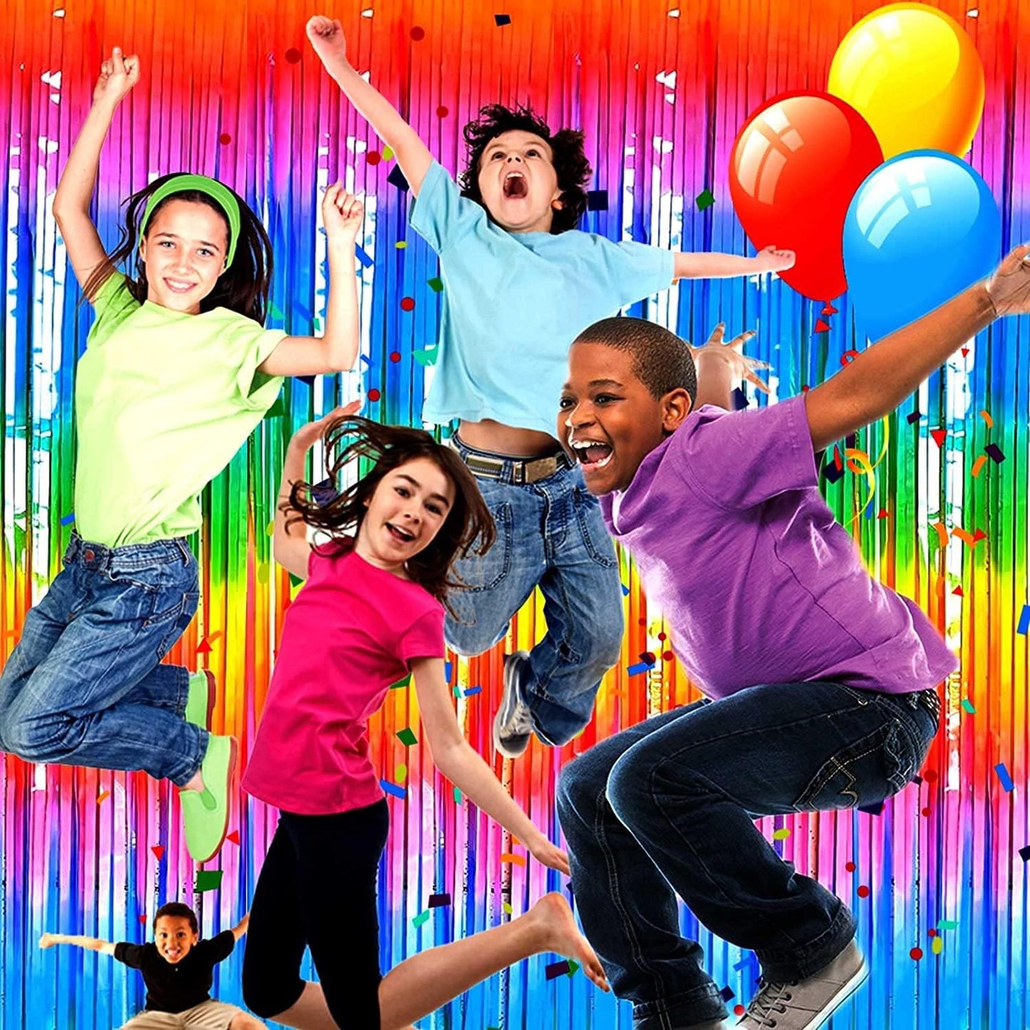 4 Pack Rainbow Tinsel Foil Fringe Curtain Backdrop, 3.28Ft x 8.2Ft Colorful Metallic Streamers for Photo Booth Props Wedding Bridal Shower Bachelorette Birthday Party Decoration New