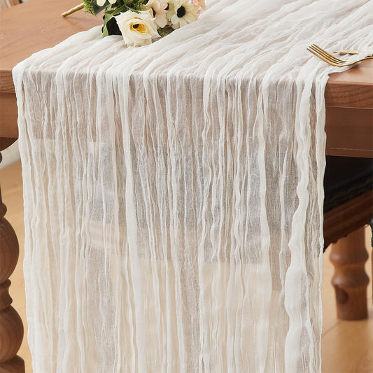 Ivory White 1 Pack Cheesecloth Table Runner 120 Inch 10 FT Boho Rustic Gauze for Wedding Baby Shower Party Farmhouse Summer Home Decor Washable