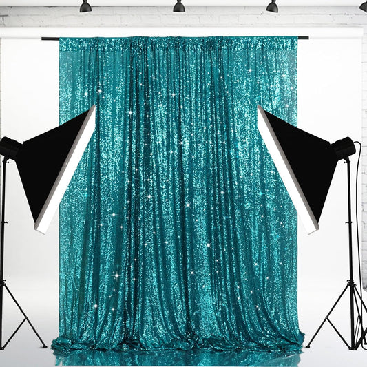Eternal Beauty Teal Sequin Backdrop, 6x8 Ft Glitter Background Curtains for Shimmer Photography Party Wedding Birthday Back Drop Decor