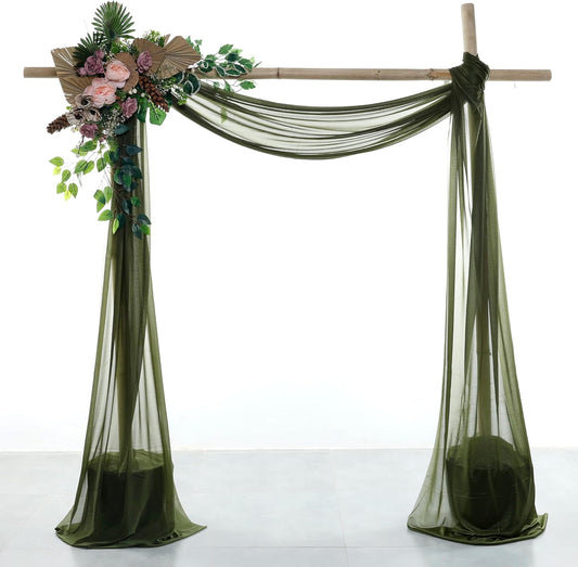 VDS Pack of 1 Panel (30 Inch X 40 Feet) Wedding Arch Draping Fabric Sheer Chiffon Fabric Drapery for Wedding Ceremony Reception Swag Backdrop Canopy Chuppah ARBO Altars Decoration (Olive)