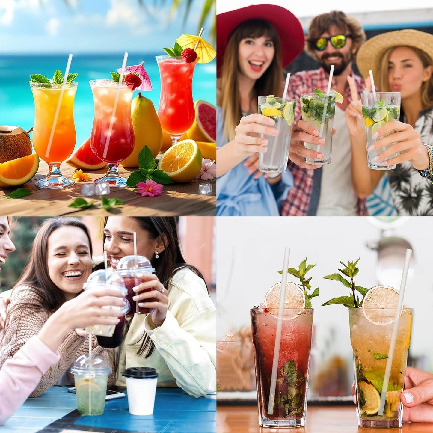 7.75 inch Disposable Paper Drinking Straws, Dye-free White, for Cocktails, Juice, Beverage, Coffee - 100 Counts