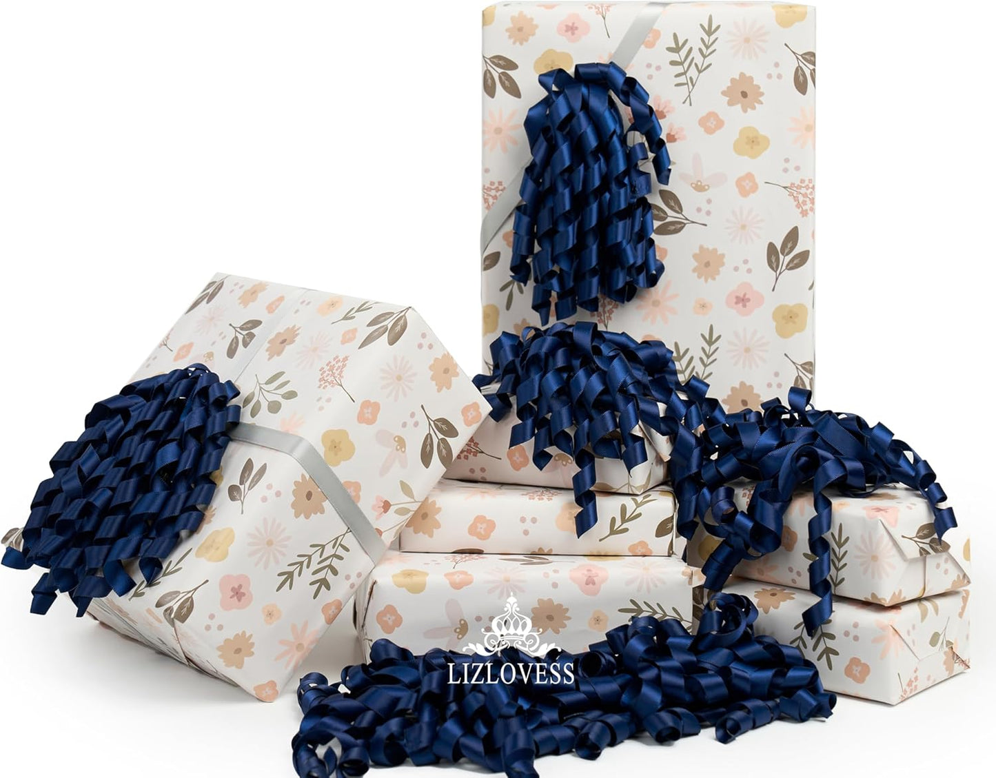 6 Inch Navy Curly Bows for Gift Wrapping Set of 6, Self Adhesive Bows Navy Blue Gift Bows for Presents, Satin Ribbon Bows for Birthday, Wedding, Christmas, Bridal Shower, Gift Wrap Accessory