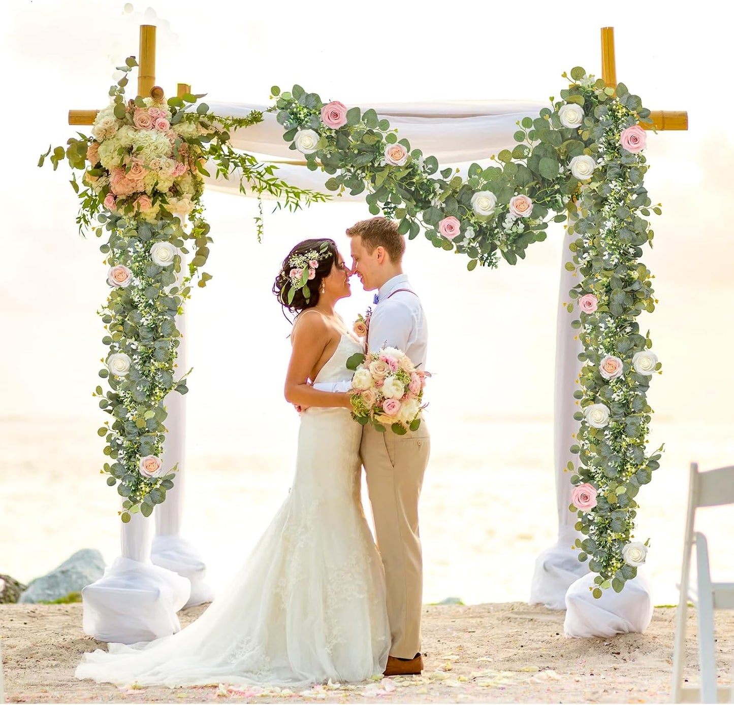 N&T NIETING 4 Pack Artificial Eucalyptus Leaf Garland, Faux Greenery Garland Decor 6 FT Summer Garlands, Fake Hanging Vines Garlands for Decoration Table Mantle