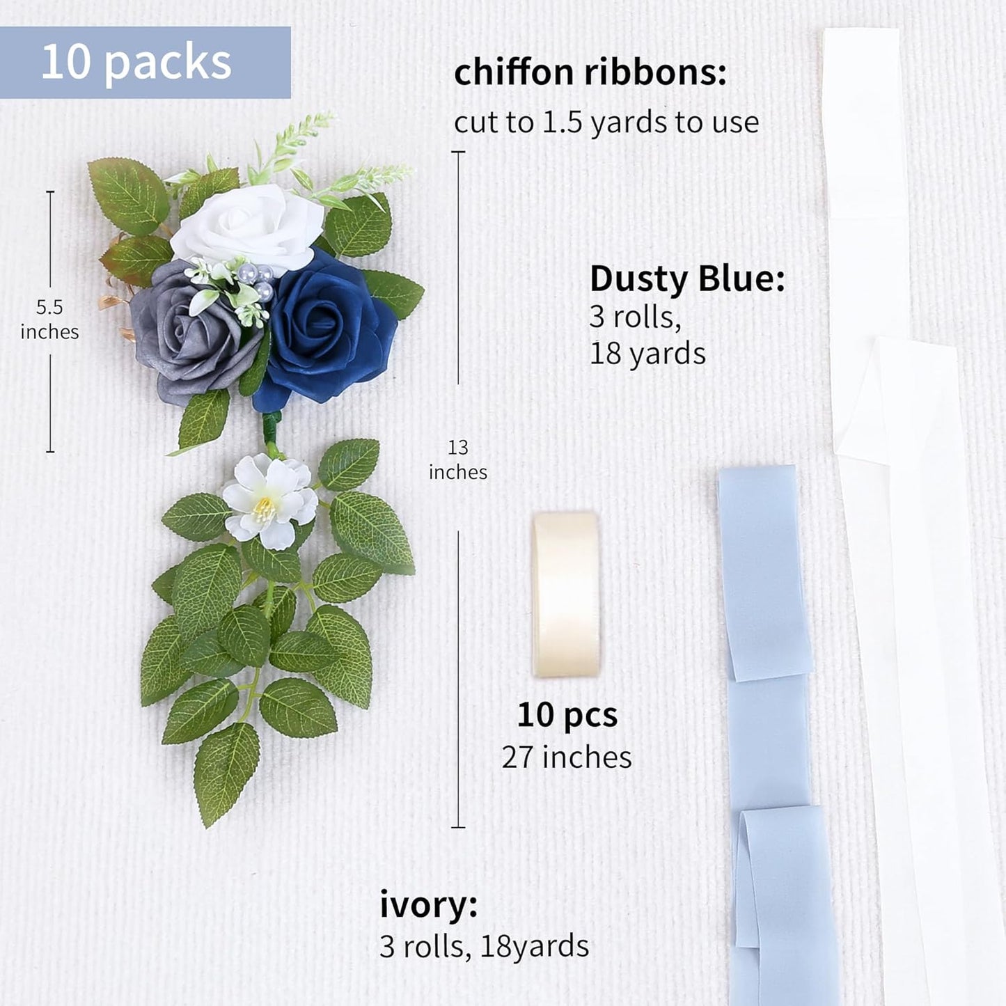 10 Wedding Aisle Decorations for Ceremony - Blue Chair Flowers for Aisle Decor and Church Pew Decorations