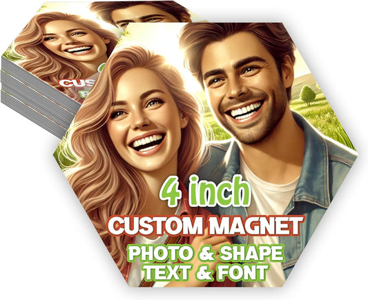 KETABAO – 4" Customize Hexagon Photo Magnets - Upload Your Photo for Personalized Magnets - Choose Your Shape - Add Your Text Fridge, Locker, and Car & More