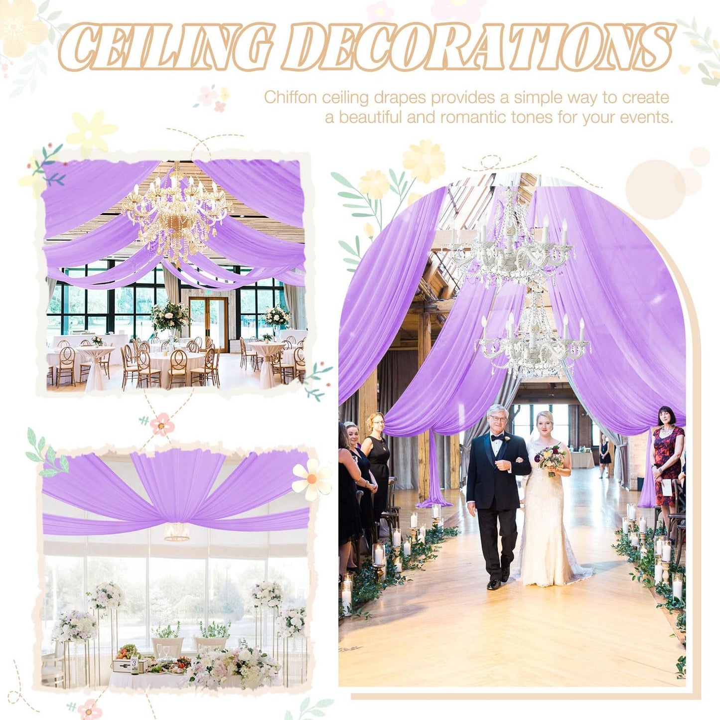 Ceiling Drapes for Weddings Light Purple Draping Fabric for Wedding Arch 5FTx20FT 2Panels Weddings Drapes Arch Decorations for Wedding Ceremony Lavender Ceiling Panels Swag Curtains for Reception