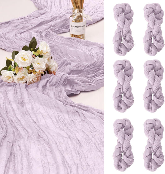 6 Pack Cheesecloth Table Runner 10Ft Christmas Gauze Boho Table Runners for Wedding Decor Bridal Shower Decorations Baby Shower Party(35" x 120")