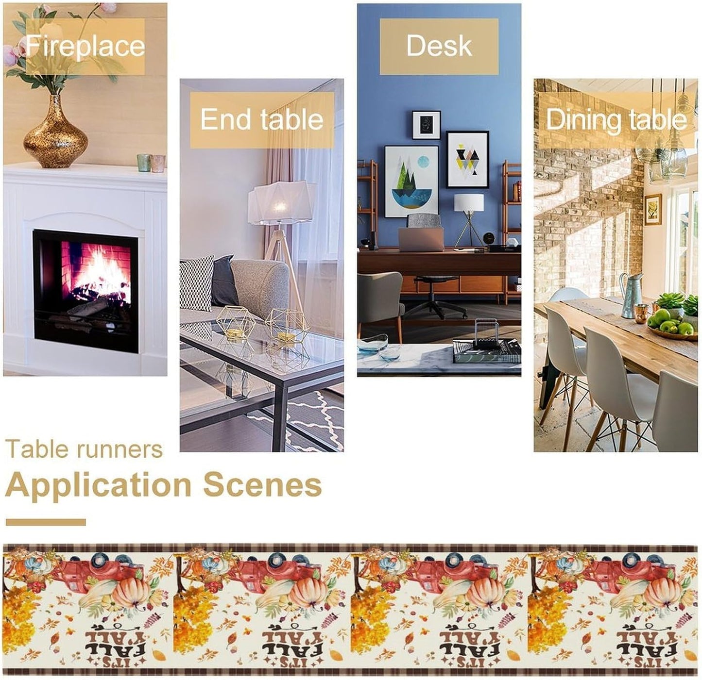 Fall Pumpkin Table Runner,Rustic Maple Yellow Leaf Trees Truncks Brown Plaid Tablecloth Burlap for Hotel Indoors Outdoor Dining Room Kitchen Home Decor,W13X L80 in