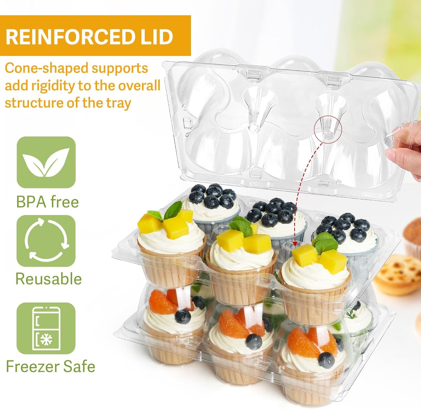 LotFancy Cupcake Containers 6 Count, 40 Sets, Half Dozen Clear Cupcake Boxes, Plastic Muffin Holders with Detachable Tall Dome Lid, Disposable Cupcake Carriers, BPA Free, Standard Size