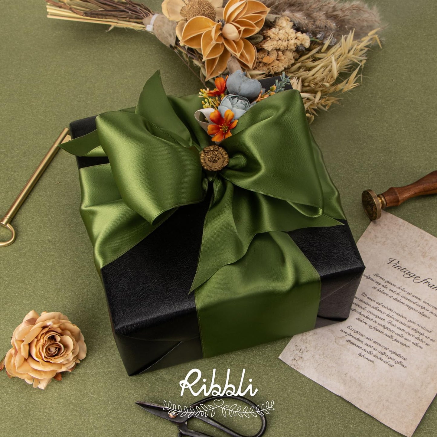 Ribbli Moss Green Satin Ribbon 4 Inch Wide Moss Green Ribbon for Wedding Chair Sash Grand Opening Ceremony Big Bows Gift Wrapping Floral Crafts Cake Decor-Double Faced Satin Continuous 10 Yards