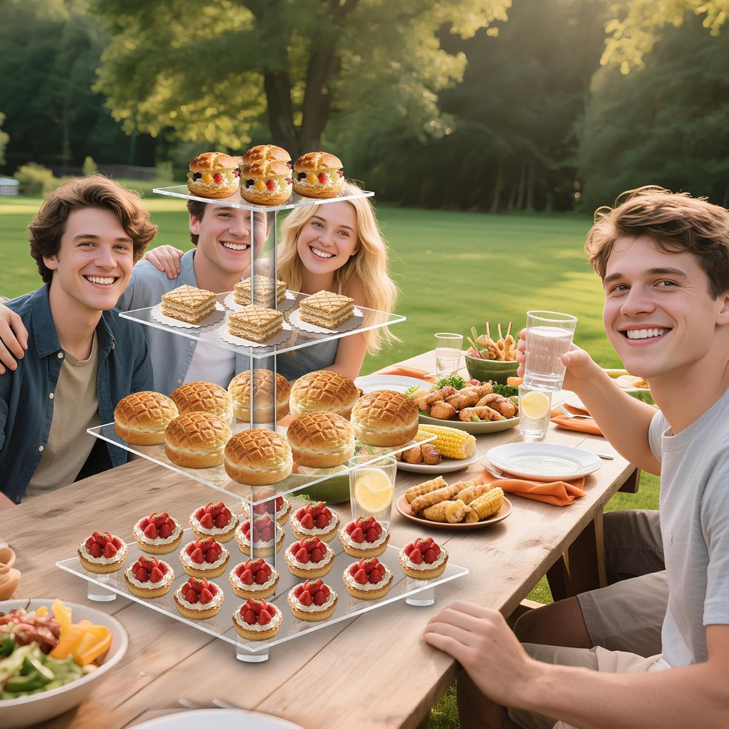 YestBuy 4 Tier Acrylic Cupcake Stand with Base, Cake Stand, Premium Cupcake Holder, Acrylic Cupcake Tower Display Cady Bar Party Décor – Display for Pastry (6" Between 2 Layers)…