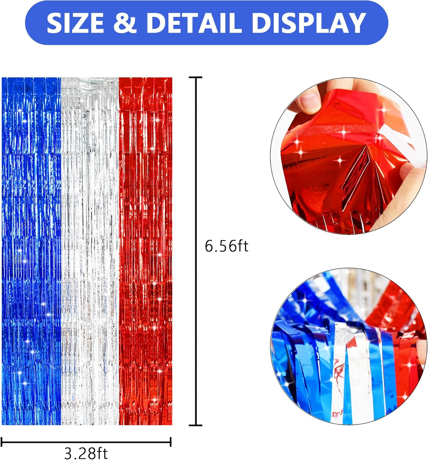 TONIFUL Red White and Blue Tinsel Foil Fringe Curtains,4th of July Decorations Independence Day Photo Booth Backdrop,Metallic Door Streamers for Patriotic Party Memorial Day Labor Day Supplies