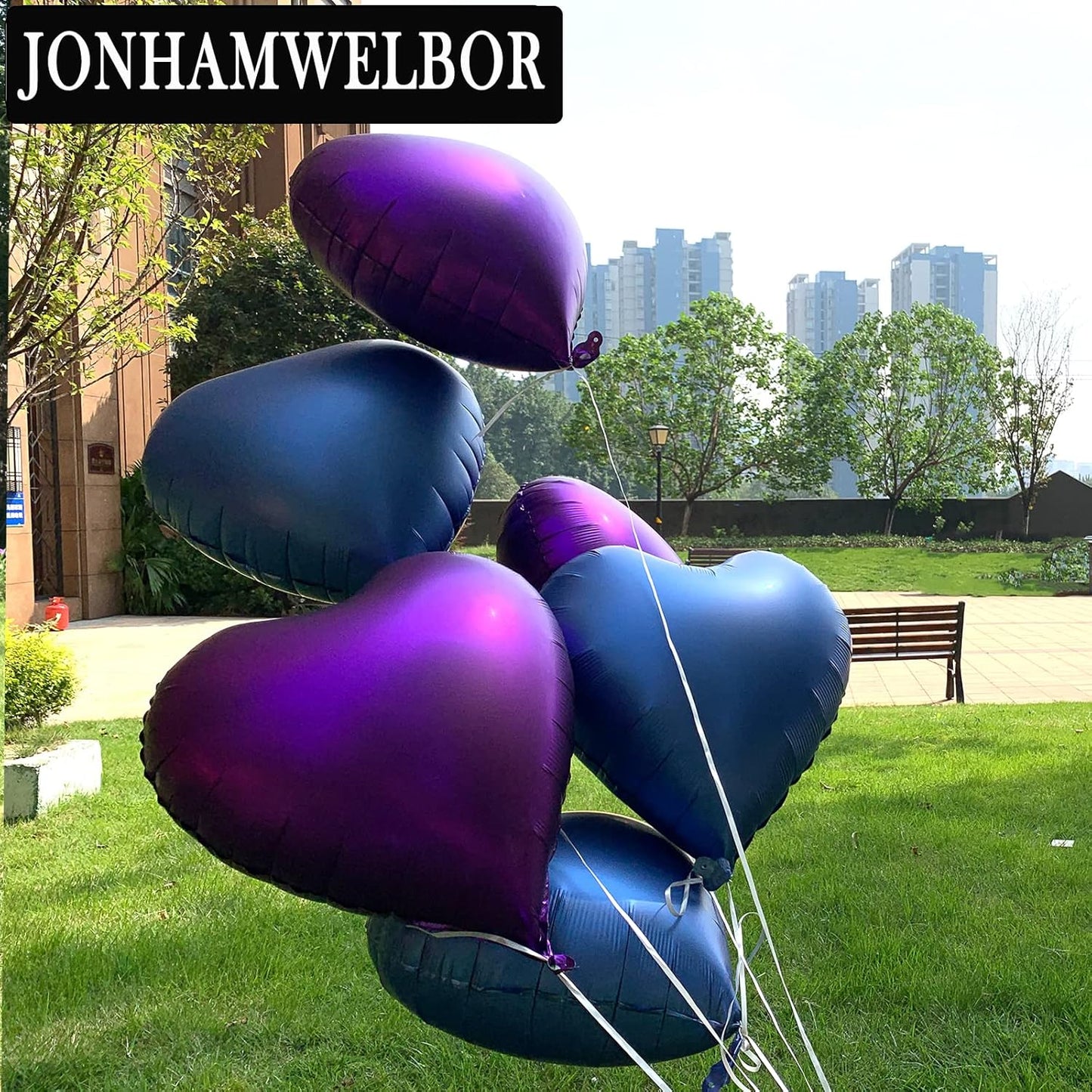 Jonhamwelbor 20Pcs 18 inch Metallic Blue Foil Mylar Heart Shape Balloons Decorations Valentines Birthday Wedding Baby Shower Party (Metallic Blue)
