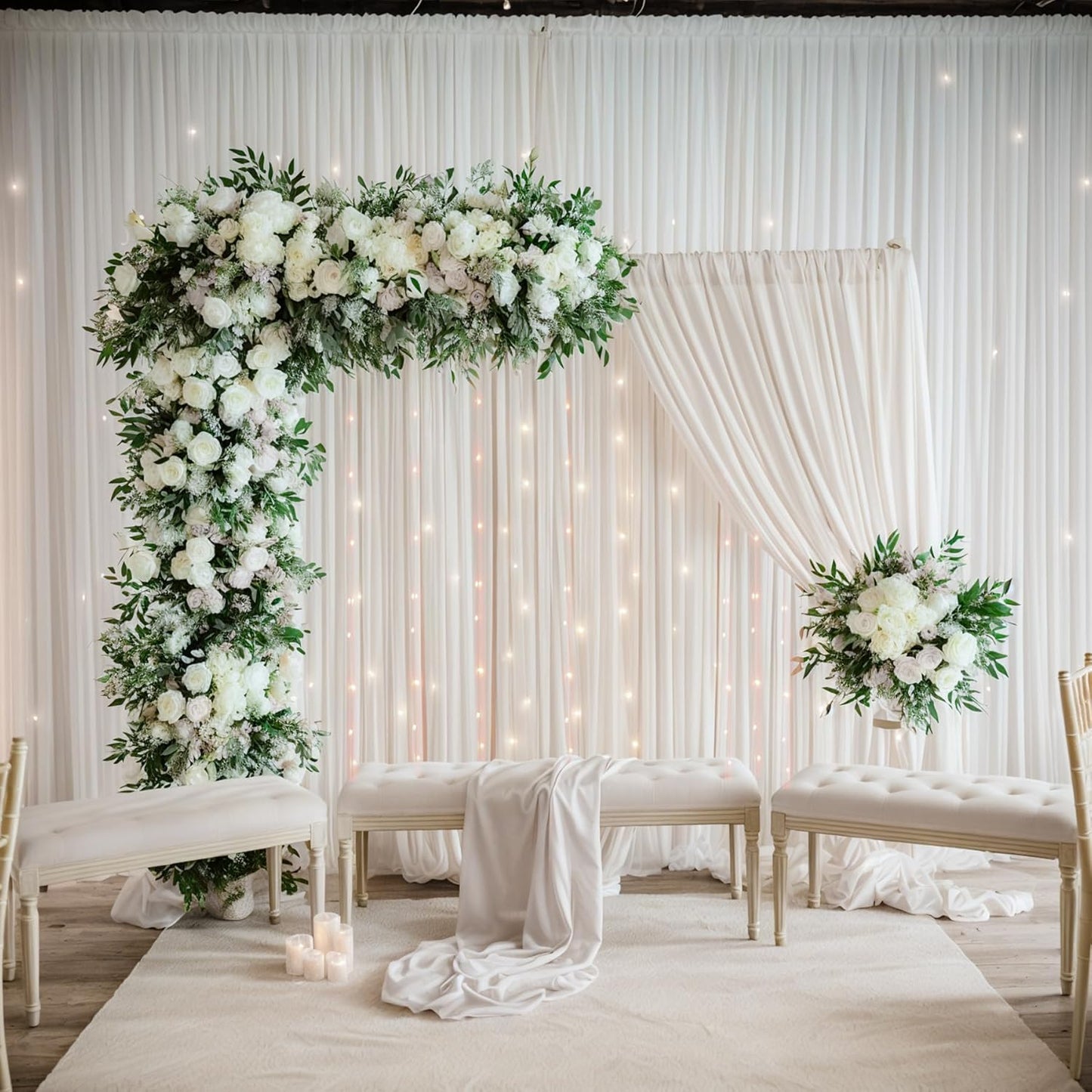 leegleri 40ftx12ft Wrinkle Free Ivory Backdrop Curtain, 8 Panels 12FT Height Ivory Wedding Backdrop Drapes, Silky Polyester Back Drop Cloth for Birthday Photography Background Party Backdrop Draping