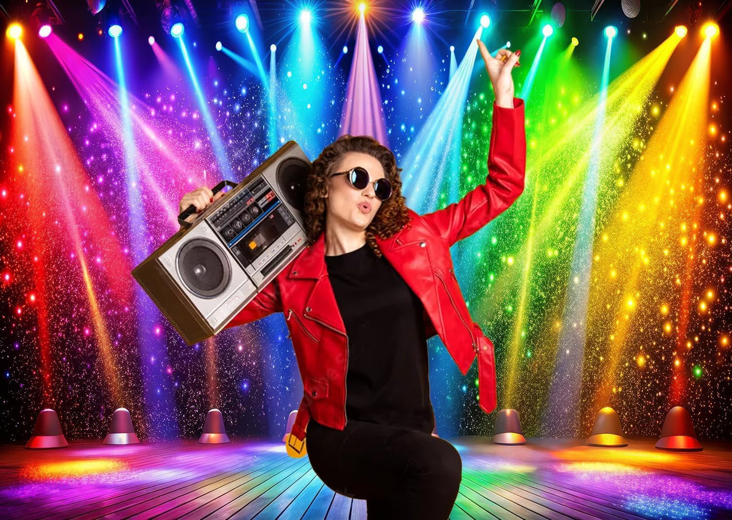 LTLYH 8x6ft Fabric Disco Rainbow Stage 70s 80s 90s Backdrop Vintage Lights Photography Background Rock Music Club Neon Glow Party Decorations Photo Banner 312