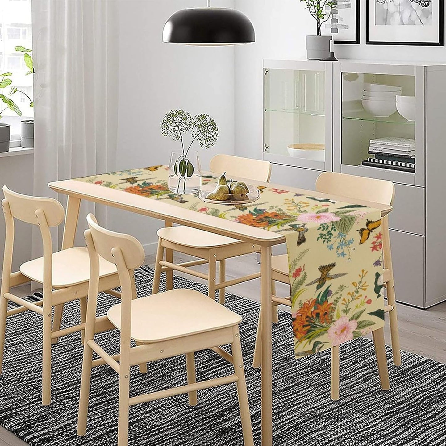 Brown Bird Floral Table Runner Spring Flower Kitchen Table Decoration Suitable for Family Dinner Decoration 13x60 Inch