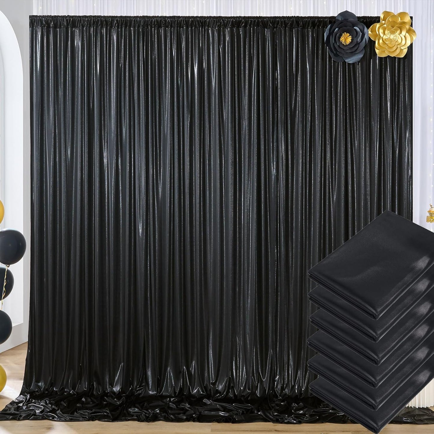 30ftx10ft Black Sequin Backdrop Curtain for Parties, Wrinkle Free Glitter Photo Backdrop Drapes 6 Panels 5x10FT Back Drop Cloth Shimmer Fabric for Wedding Birthday Photography Background
