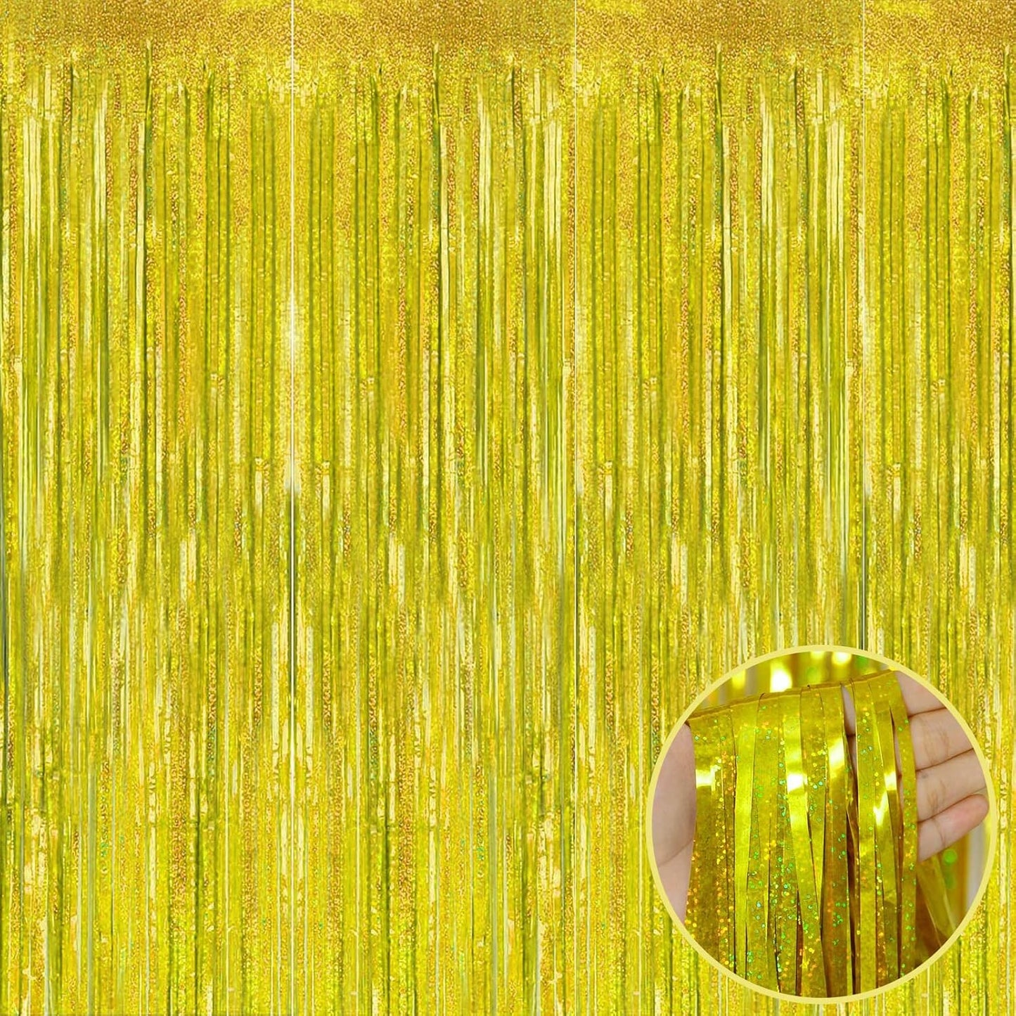 4 Pack Gold Tinsel Foil Fringe Curtain Backdrop, 3.28Ft x 8.2Ft Metallic Streamers for Photo Booth Props Wedding Bridal Shower Bachelorette Birthday Halloween Christmas Party Decoration