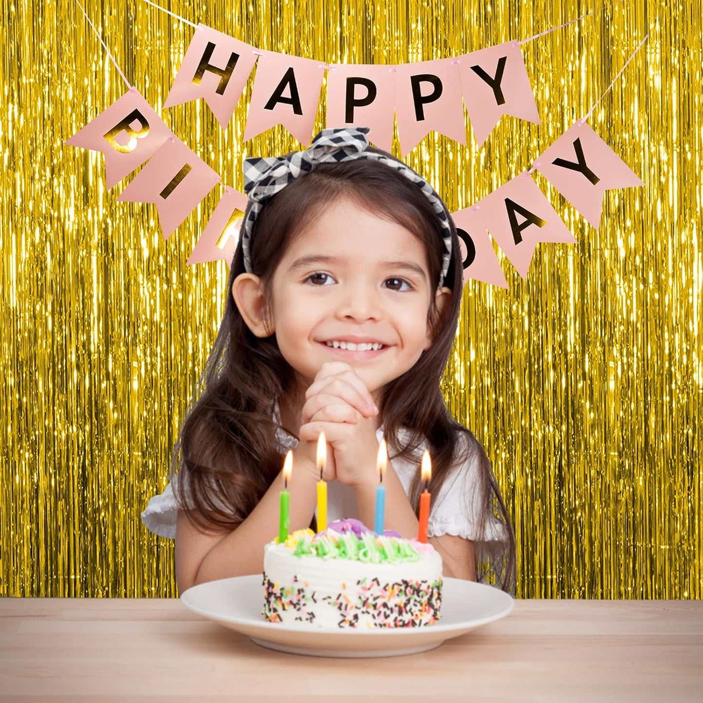 20 Pack Gold Fringe Curtain Backdrop Tinsel Streamers Birthday Party Decorations Christmas Photo Booth Backdrop Halloween New Year Graduation Baby Shower Theme Party Decorations