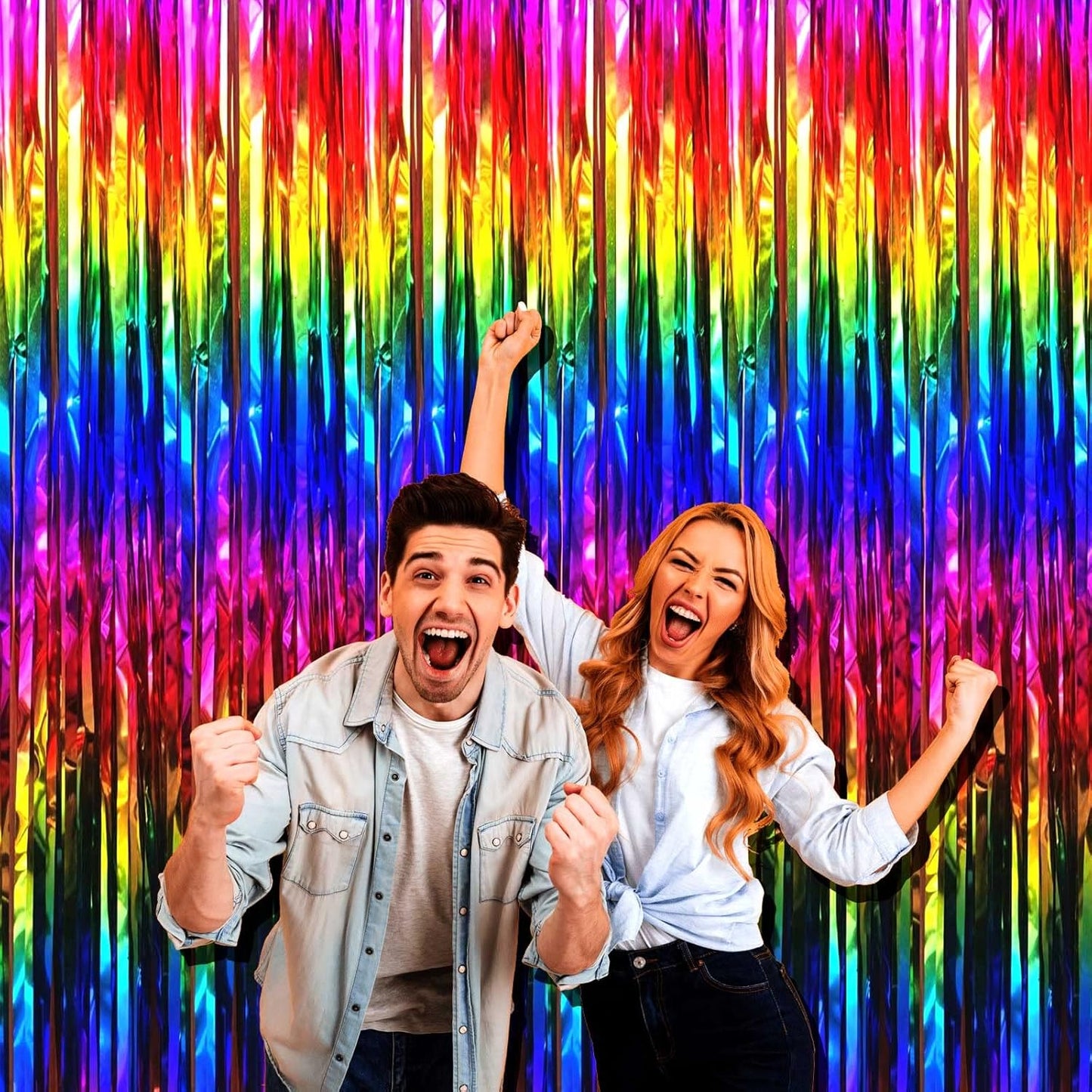 4 Pack Rrainbow Foil Fringe Curtain Backdrop, 3.28Ft x 9.84Ft Colorful Metallic Tinsel Streamers Curtains for Party, Photo Booth Props, Birthday, 2022 Graduation Supplies, One Size
