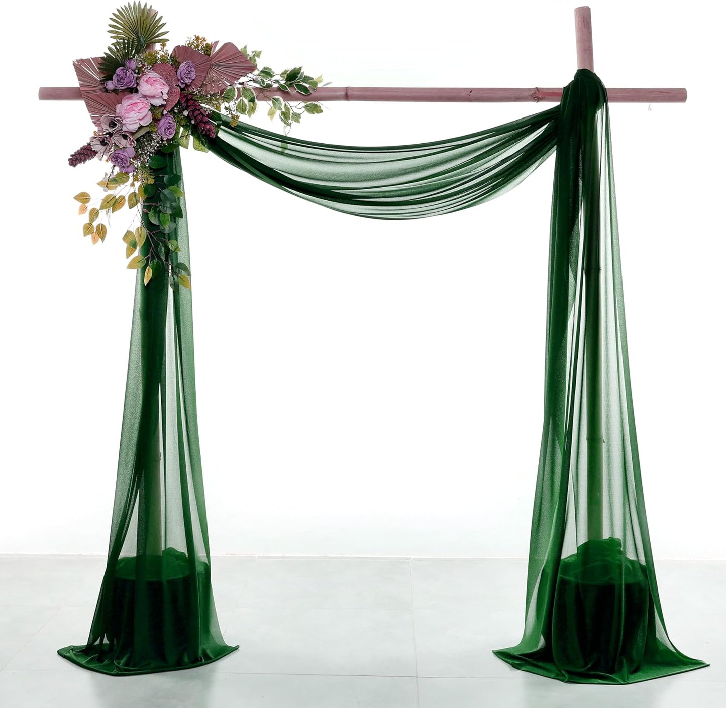 VDS Pack of 4 Panel (30 Inch X 20 Feet) Wedding Arch Draping Fabric Sheer Chiffon Fabric Drapery for Wedding Ceremony Reception Swag Backdrop Canopy Chuppah ARBO Altars Decoration (Hunter Green)