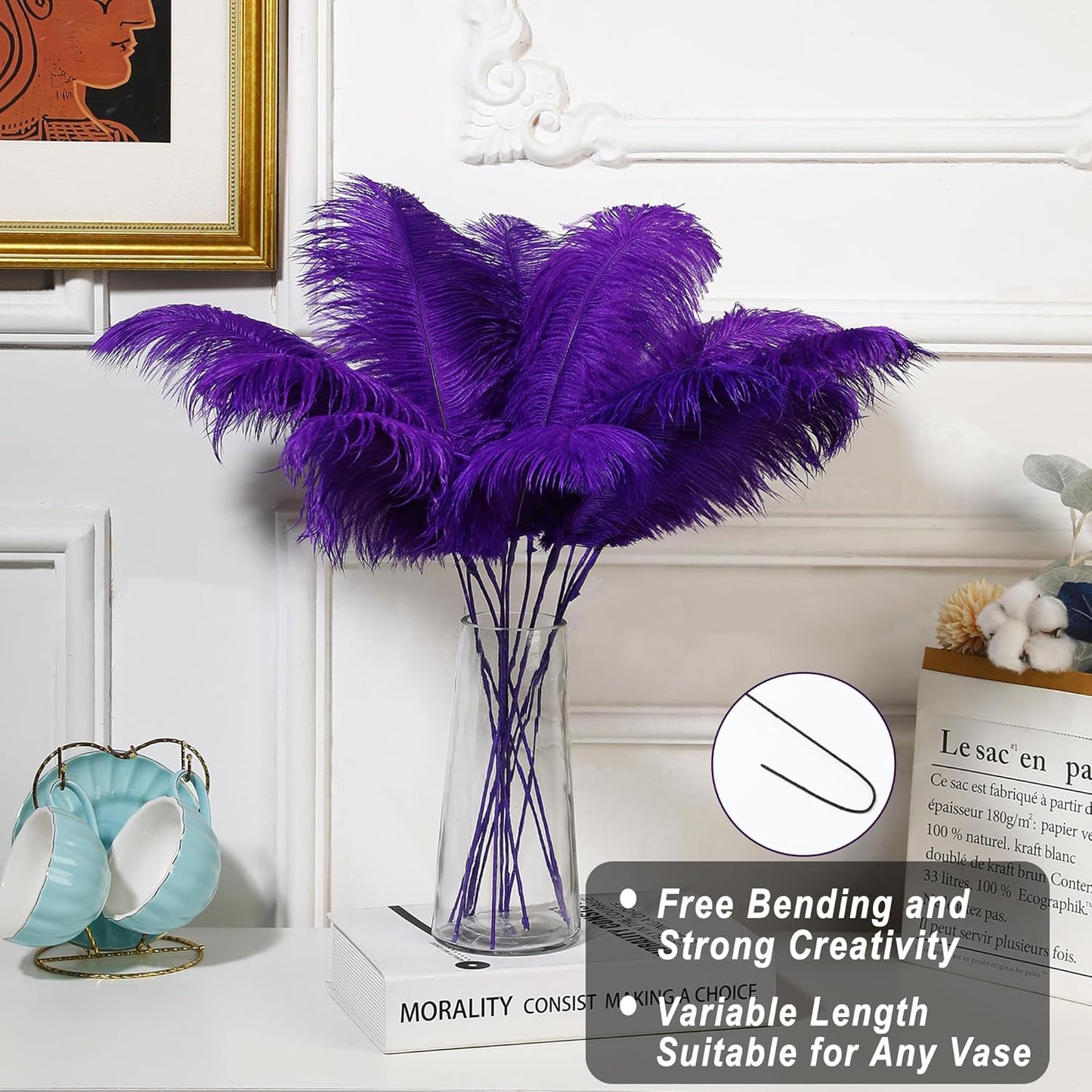 Holmgren Purple Large Ostrich Feather - 20pcs Making Kit 22 Inch Large Ostrich Feathersfor Crafts Floral Arrangement, Wedding Party Centerpieces Home Decorations (Purple)