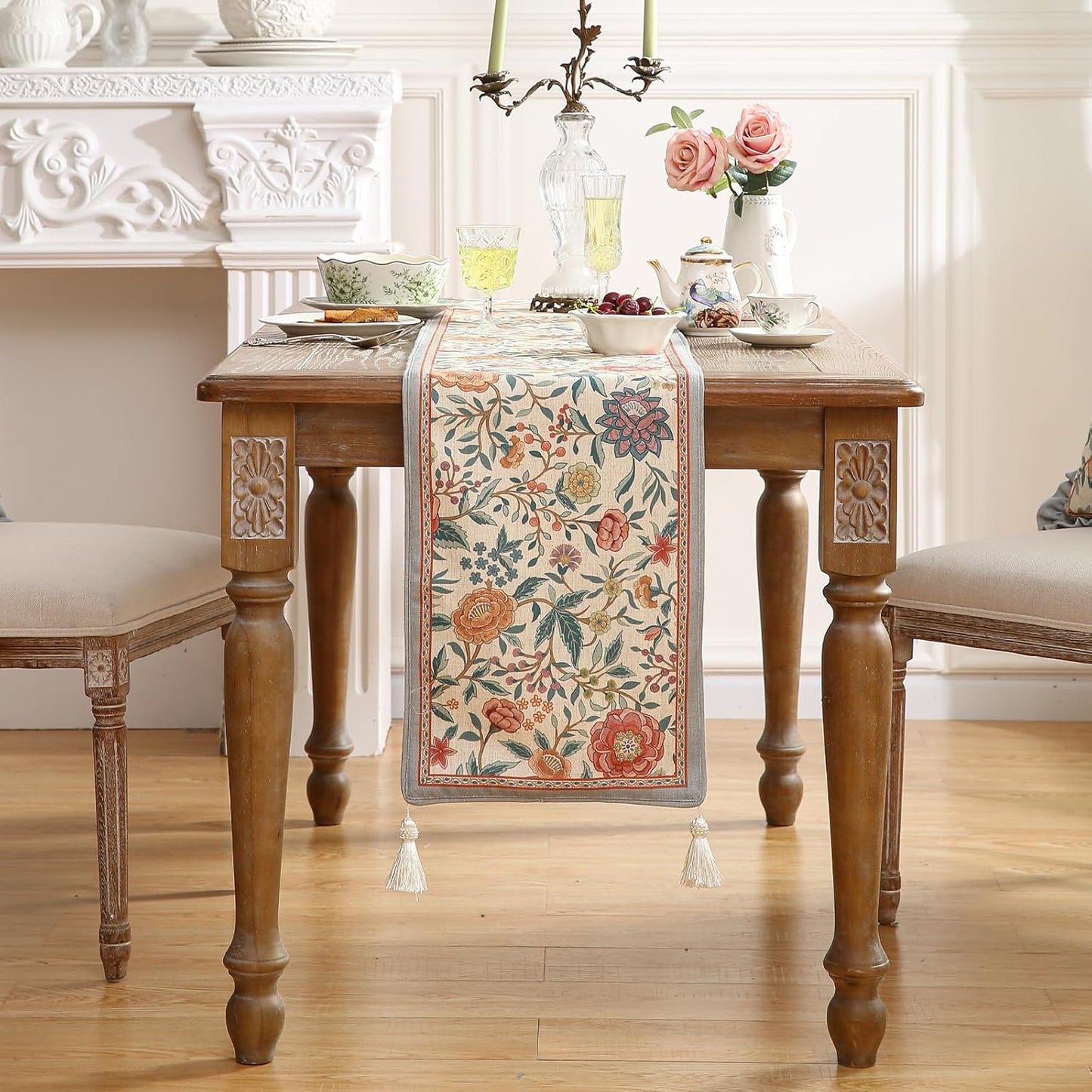 Floral Printed Table Runner for Table,Decorative Linen 87 Inches Long Table Runners,Farmhouse Coffee Decor Tabletop for Kitchen,Dining,Party,Home,Christmas,12"*87"