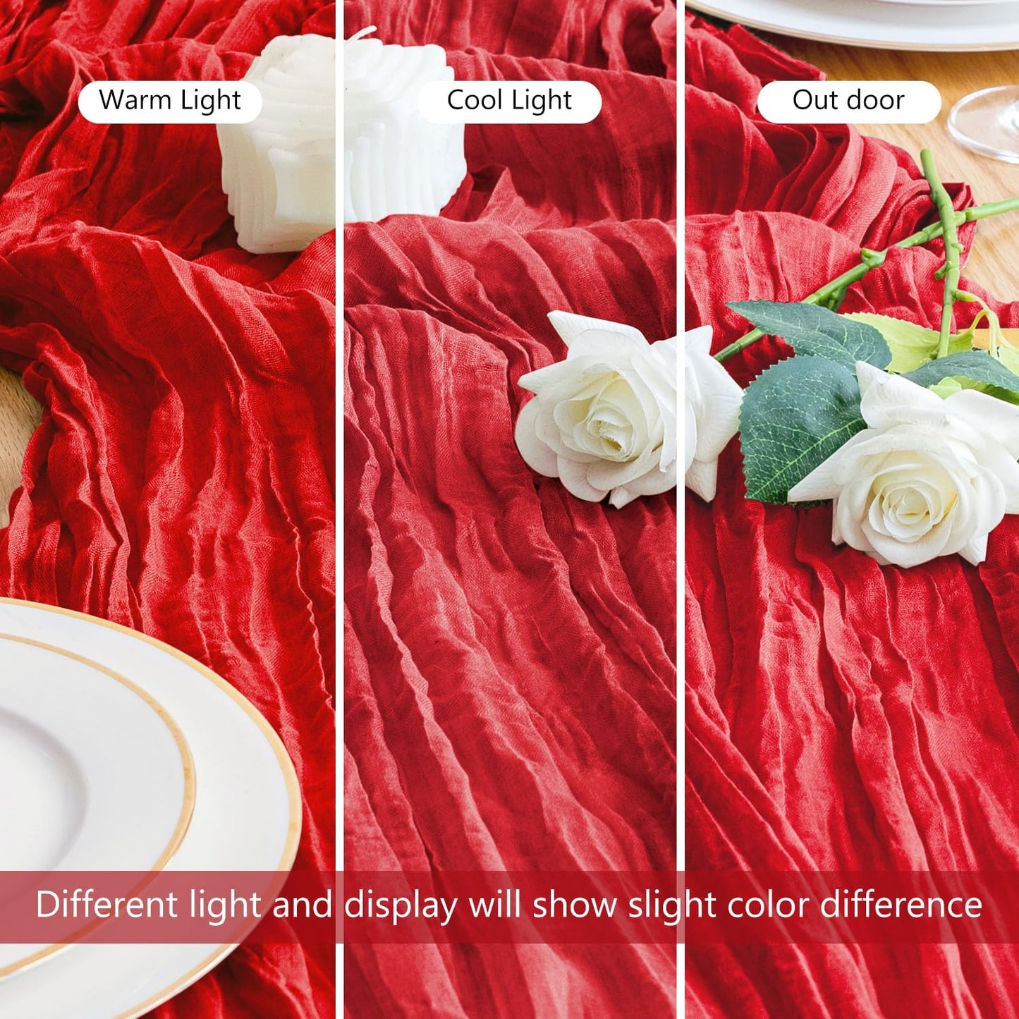 Asee'm Fall Table Runner Cheesecloth 10FT Red Boho Gauze Fabric Rustic Sheer Cheese Cloth Runners for Thanksgiving Wedding Bridal Shower Party Decoration