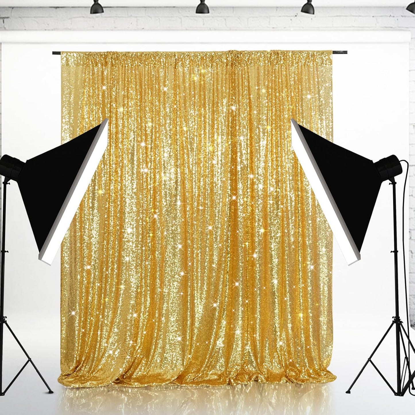 Eternal Beauty Gold Sequin Backdrop, 4x7 Ft Glitter Background Curtains for Shimmer Photography Party Wedding Birthday Back Drop Decor