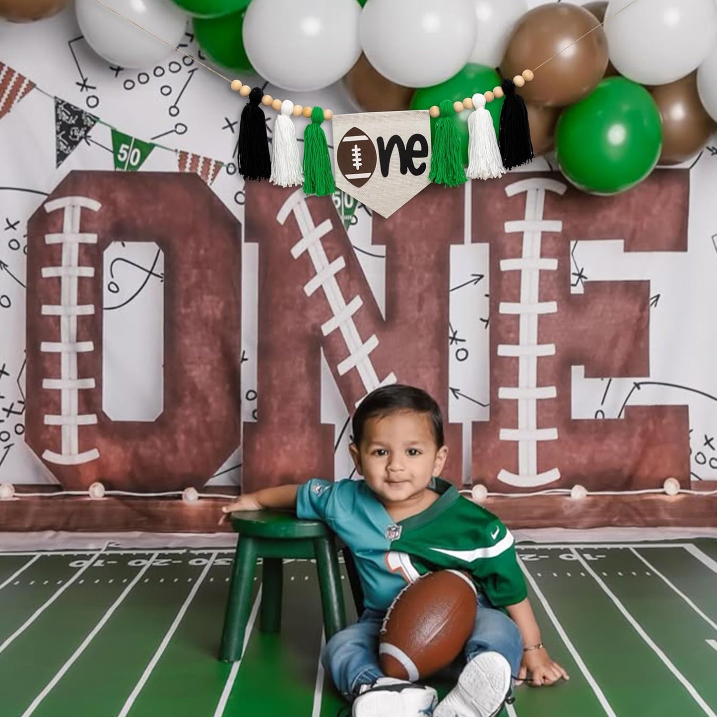 Gostman Football One High Chair Banner - Handmade Football Theme Tassel Garland Banner, First Birthday Party Decoration for Baby Boy (Football Tassel Banner)