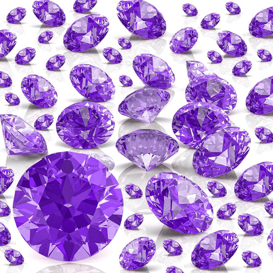 Hicarer 800 Pieces Diamond Decorations Acrylic Diamond Table Scatter Crystals for Table for Vase Fillers Party Decorations(20,12, 10, 6, 3mm,Purple)